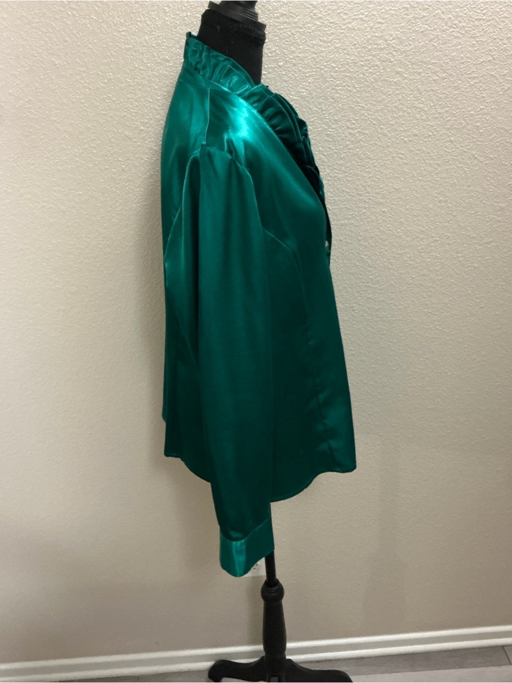 Investments Emerald Satin Ruffle Collar Button-Down Shirt - Picture 3 of 8